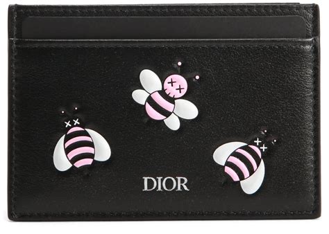 DIOR x KAWS Black Card Holder with Pink Bees.